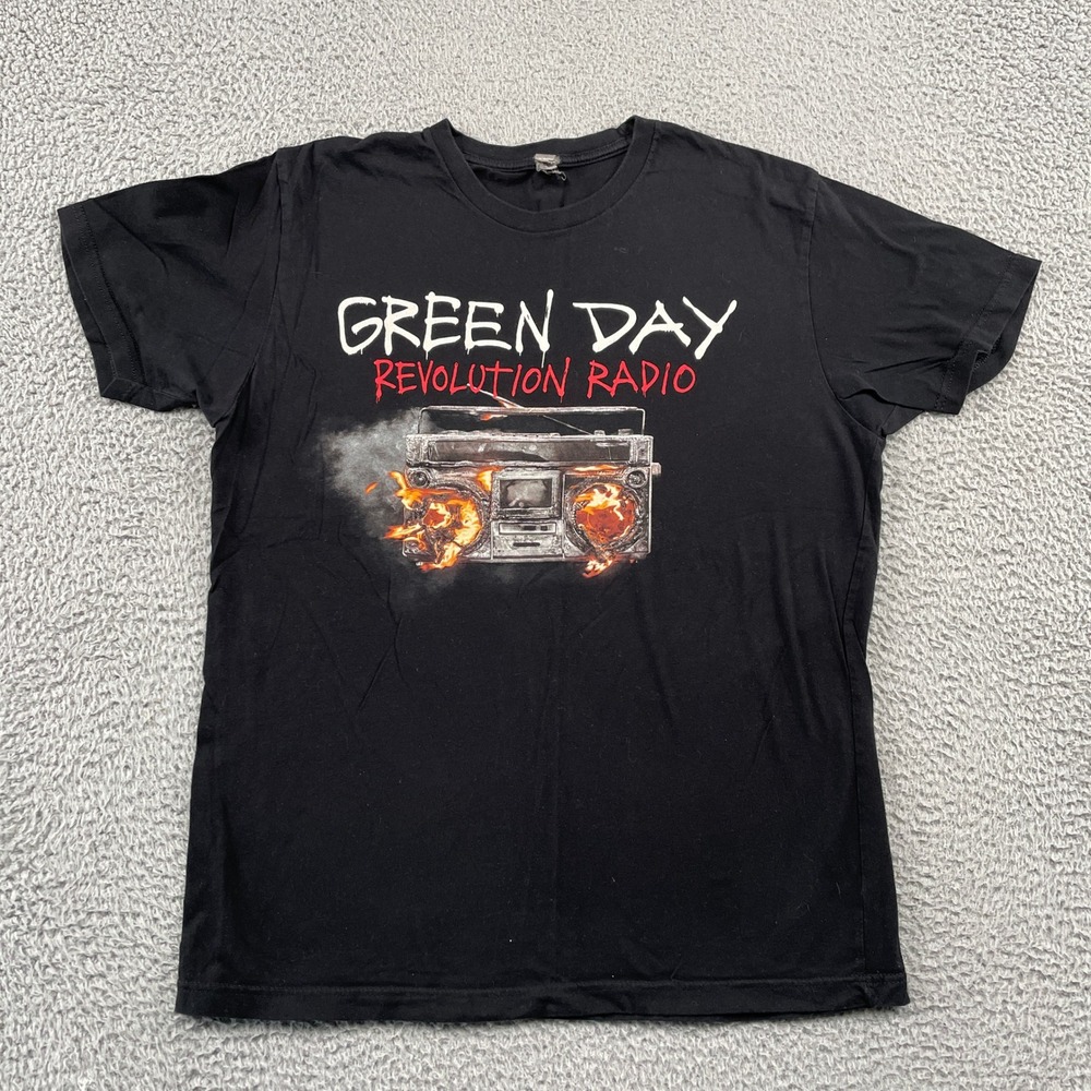 Green Day T Shirt Mens L Black Revolution Radio Graphic Band Tee Cotton